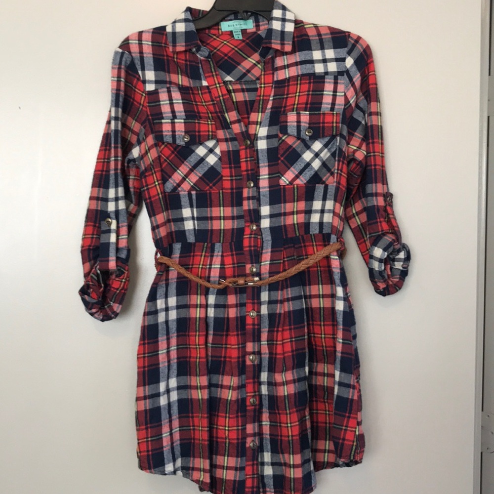 Red & Blue plaid dress with belt